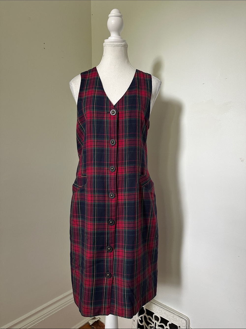NORTHERN REFLECTIONS Vintage Christmas Tartan Plaid Button Shift Dress Sz 11/12